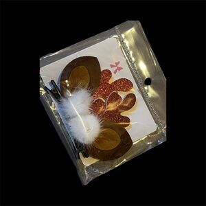 New, Brown White Hair Clip w/ Glitter Accents Reindeer Girls Ladies Christmas